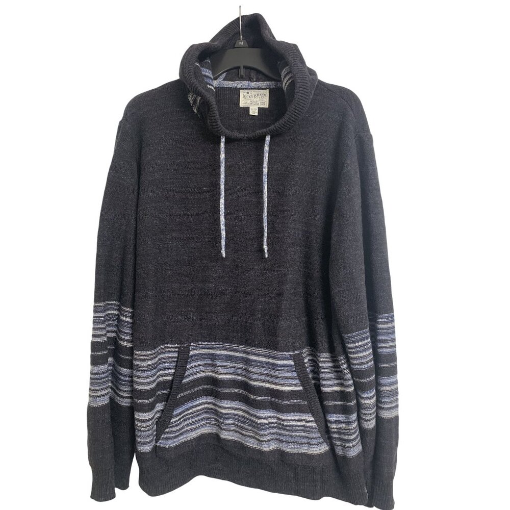 Lucky Brand XL Hooded Knit Striped Cotton Pullover Sweater‎ Casual